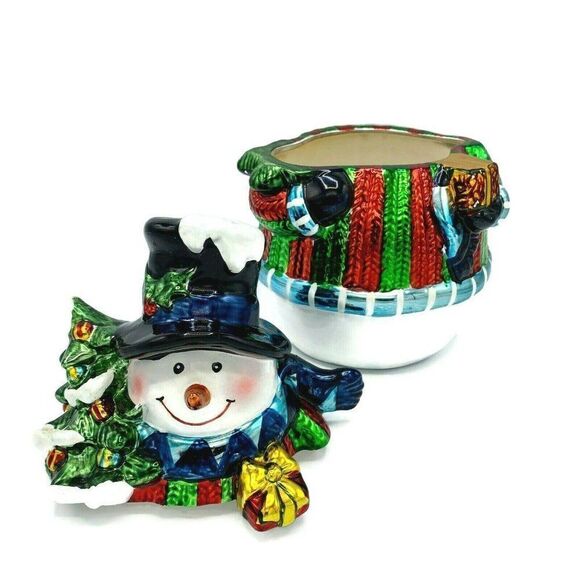 DAVIDS COOKIES Snowman Metallic Cookie Jar - Picture 1 of 10